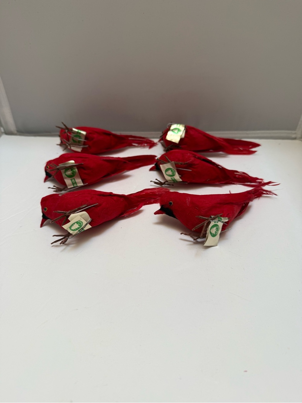 Vintage Set of Six Red Clip-On Cardinal Birds #15